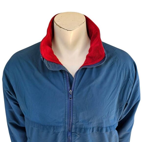 Vintage Cabela’s Men’s Large Blue Nylon Jacket Red Fleece Lining Canada hunting - Picture 2 of 11